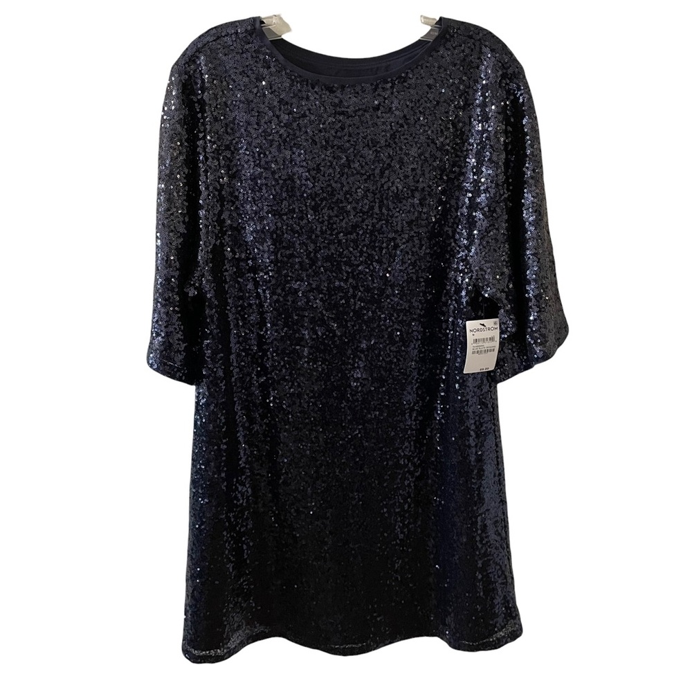 NWT Chelsea 28 Dress Navy Blue Sequins Mini Dress Short Sleeve Medium Party